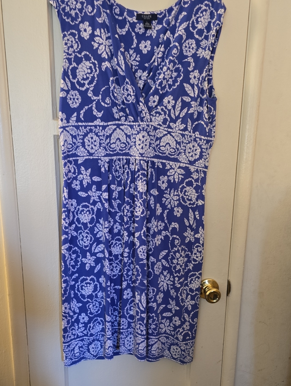 Chaps Periwinkle Blue & White Floral V-Neck Midi Dress